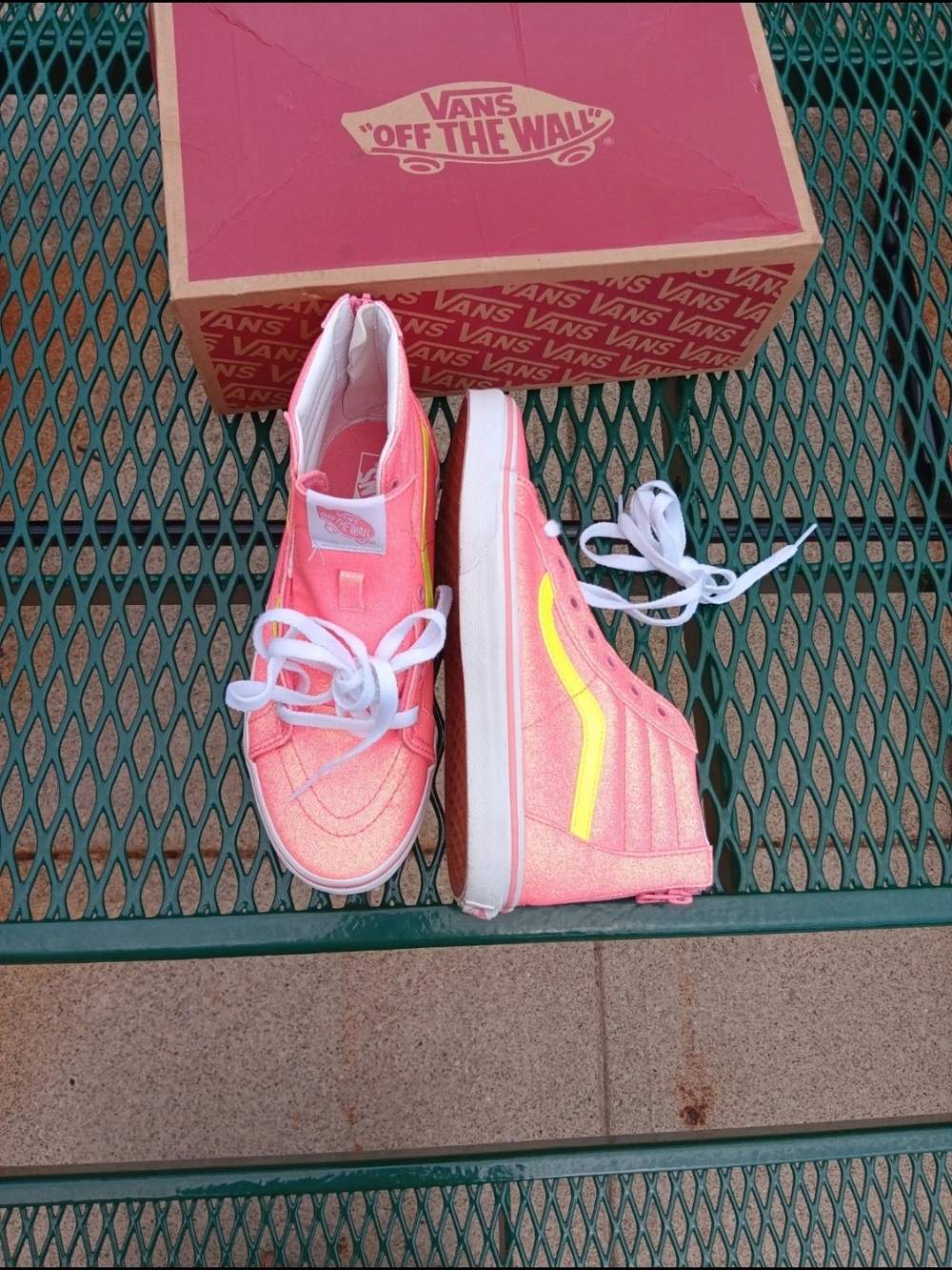Vans Kids Pink and Neon Yellow High-Top Sneakers